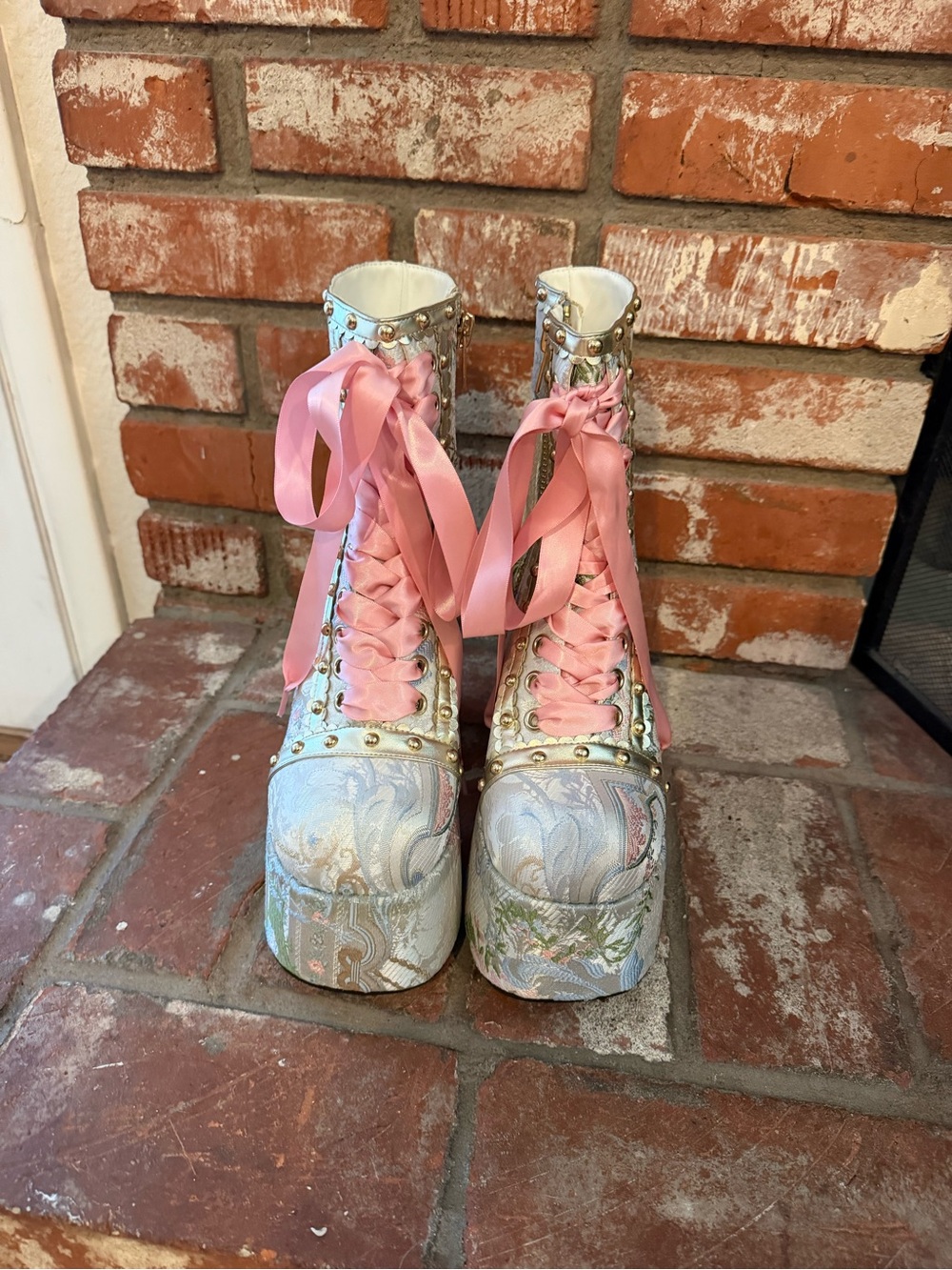 Sugar Thrillz Floral Brocade Platform Boots- Dolls Kill Sz 9 - Picture 3 of 10